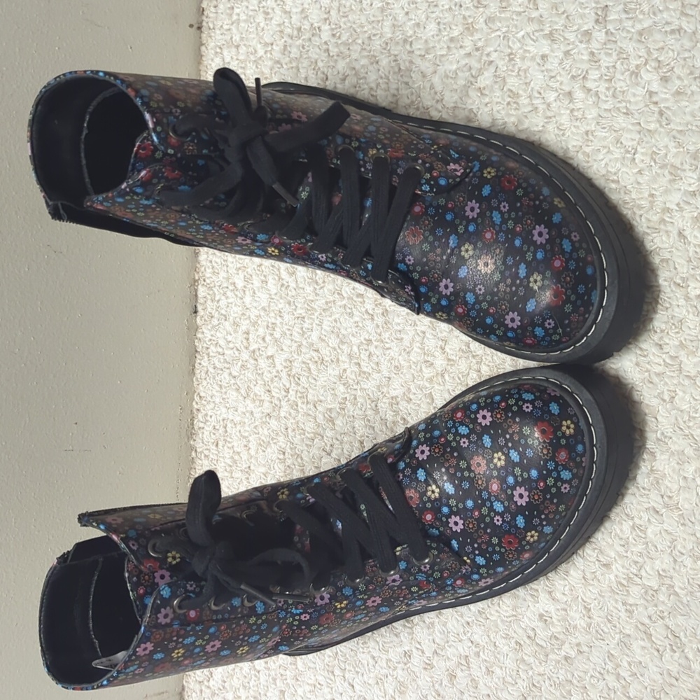 Sugar Black Floral Combat Boots
